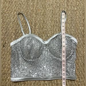 Madden NYC Silver Sequin Crop Tank Top Sz L